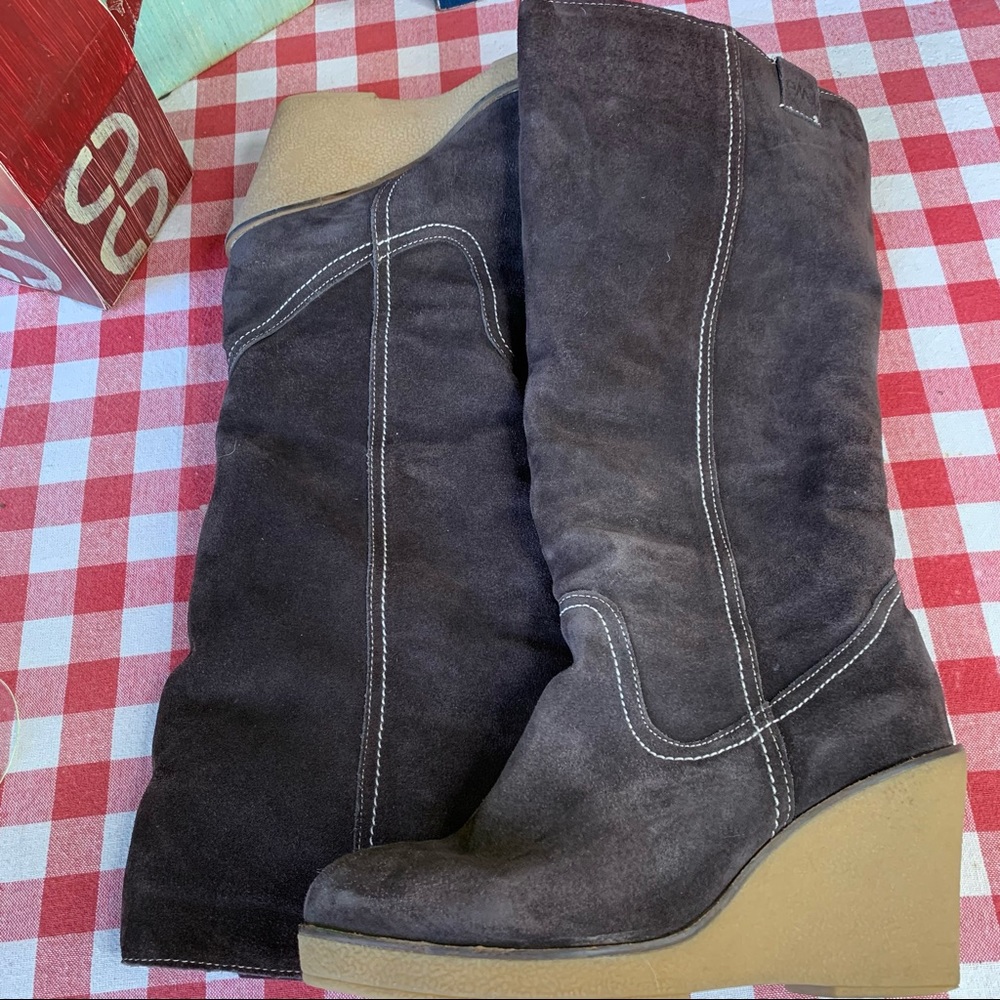 EMU AUSTRALIA Warm Brown Waratah Suede Sheepskin Sherpa Wedge Boots, 9 - Picture 8 of 13